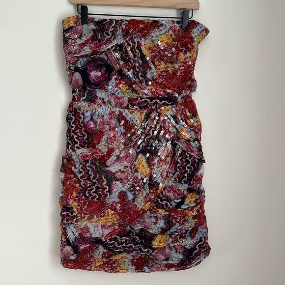 DVF Diane Von Furstenberg GARVIN EMBELLISHED Sequin Silk Strapless Dress Size 10 - Picture 2 of 13